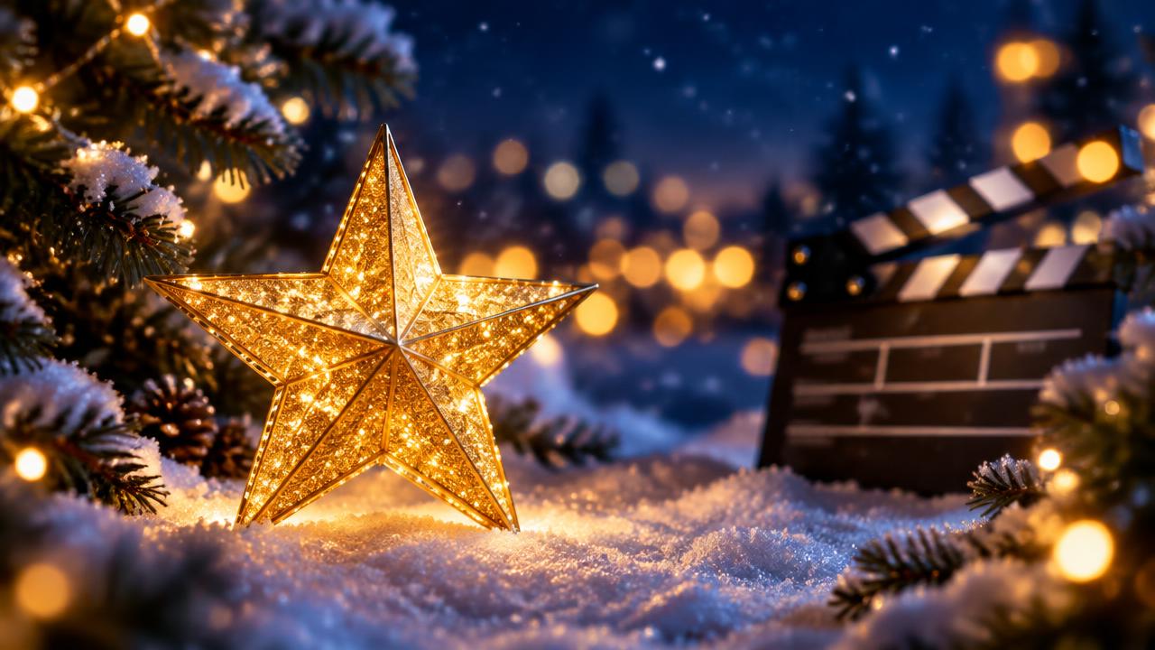 Golden Christmas star with film clapperboard