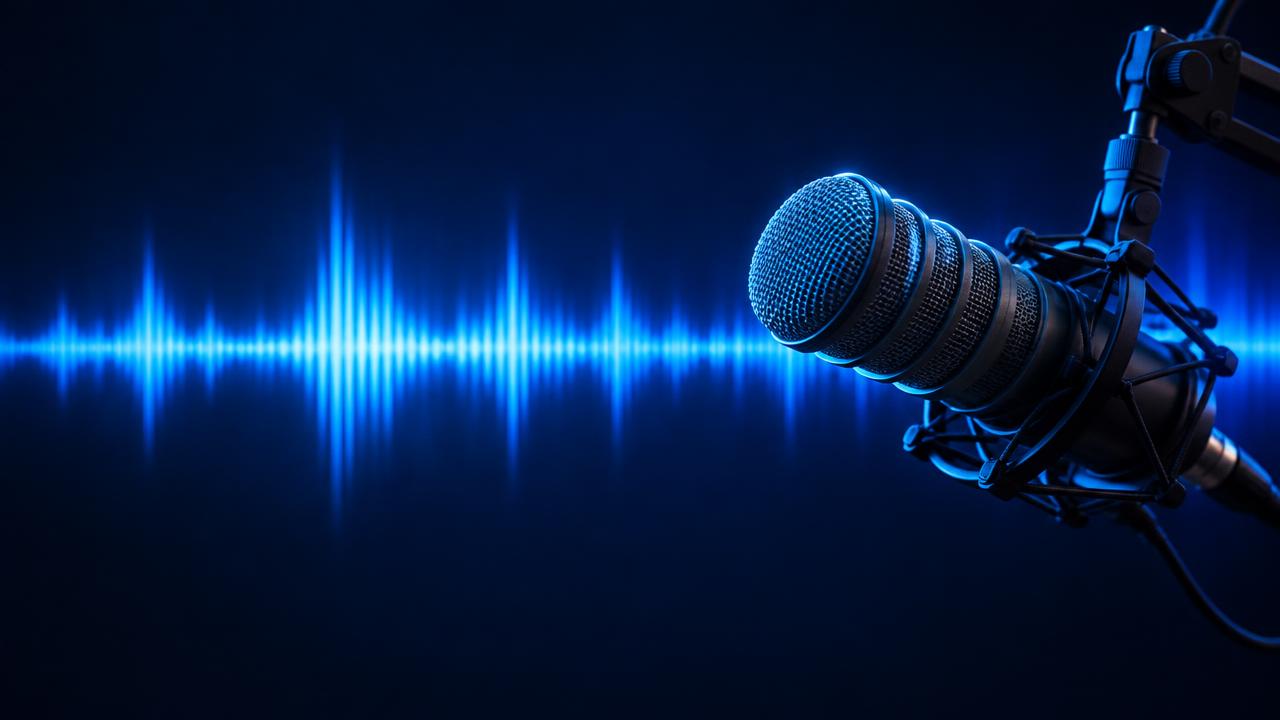 Radio microphone with blue soundwave